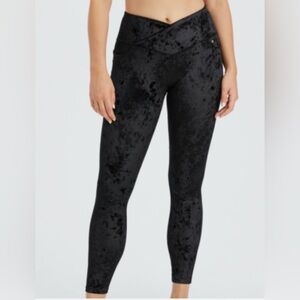 Fabletics Black Crushed Velvet Crossover Leggings